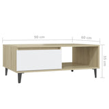 Coffee Table White and Sonoma Oak 90x60x35 cm Engineered Wood 806009