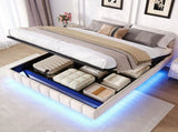 4ft6 Double Floating Bed Frame with Hydraulic Under-bed Storage & Smart RGB LED Lights, No Headboard N652P422490W