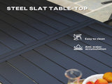 Rectangle Garden Table with Slat Top, Steel Frame, Outdoor Table for 6 Person, 150 x 80 x 74 cm, T3398P377593