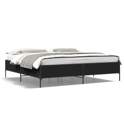 ZNTS Bed Frame Black 200x200 cm Engineered Wood and Metal 3279777