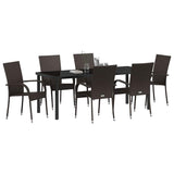 Garden Dining Set 7 pcs Brown Powder-Coated Steel 3379399