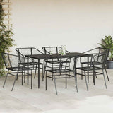 7 Piece Garden Dining Set Black Poly Rattan Glass 3334489