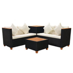 4 Piece Garden Lounge Set with Cushions Poly Rattan Black 43007