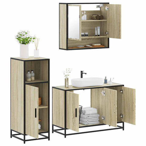 ZNTS 3 Piece Bathroom Furniture Set Sonoma Oak Engineered Wood 3300981