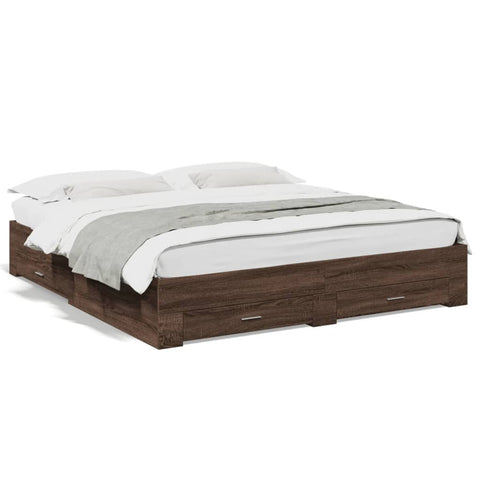 ZNTS Bed Frame with Drawers Brown Oak 180x200 cm Super King Engineered Wood 3280369