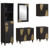 Bathroom Cabinet Set with Drawer 5 pcs Black Solid Mango Wood 3310162