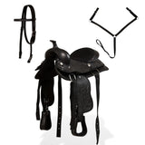 Western Saddle. Headstall&Breast Collar Real Leather 12" Black 91355