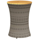 ZNTS Garden Side Table Drum Shape Grey Poly Rattan and Solid Wood 368297