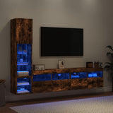 4 Piece TV Wall Units with LED Smoked Oak Engineered Wood 3216715