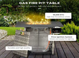 Outdoor PE Rattan Gas Fire Pit Table, Patio Square Propane Heater with Rain Cover, Mesh Lid and Lava T3398P325193