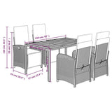 5 Piece Garden Dining Set with Cushions Black Poly Rattan 3212470