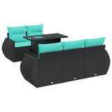 6 Piece Garden Sofa Set with Cushions Black Poly Rattan Acacia 3326568