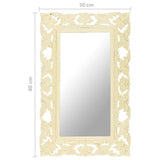 Hand Carved Mirror White 80x50 cm Solid Mango Wood 321642
