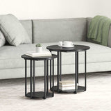 Side Table Set with Shelf 2 pcs Black Oak 869714