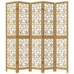 Room Divider 5 Panels Brown Solid Wood Paulownia 358871