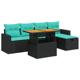 6 Piece Garden Sofa Set with Cushions Black Poly Rattan Acacia 3327995