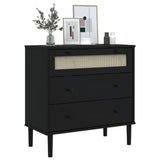 Drawer Cabinet SENJA Rattan Look Black 80x40x80 cm Solid Wood Pine 358024
