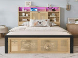 Wooden bed, With charging port and LED strip light, 3ft single bed 90190cm, Storage compartments in N604P336373N