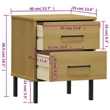 Bedside Cabinet with Metal Legs Brown Solid Wood Pine OSLO 350973
