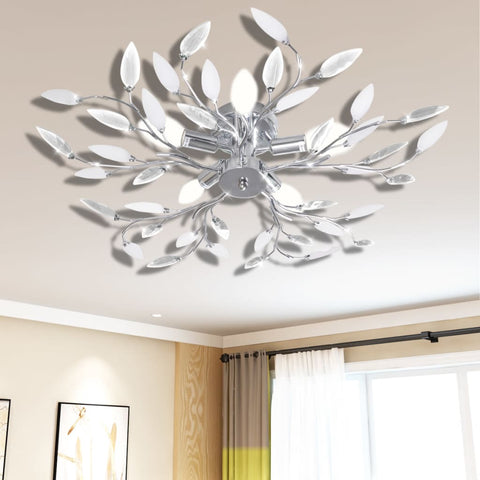ZNTS Transparent&White Ceiling Lamp Acrylic Crystal Leaf Arms 5 E14 Bulbs 241476
