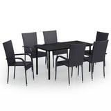 Garden Dining Set Black PE rattan, powder-coated steel, glass 3099380