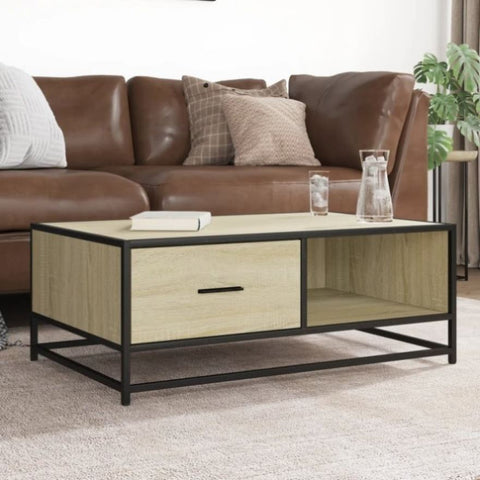 ZNTS Coffee Table Sonoma Oak 90x57x35 cm Engineered Wood and Metal 848755