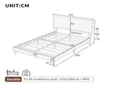 4ft6 Double Upholstered Velvet Bed Frame, with Adjustable Button-Tufted & Riveted Headboard, Velvet N652P179786W