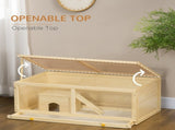 Wooden Hamster Cage with Sliding Tray, Openable Top, Hut for Syrian Hamster, Natural Wood Finish T3398P350085