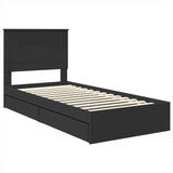 Storage Bed with Headboard Black 75 x 190 cm Engineered Wood 3409602