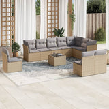 11 Piece Garden Sofa Set with Cushions Beige Poly Rattan 3217809