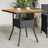Garden Table with Acacia Wood Top Black 80x80x75 cm Poly Rattan 365519