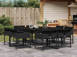 9 Piece Garden Dining Set with Cushions Black Poly Rattan 3211375