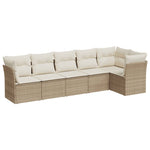 ZNTS 6 Piece Garden Sofa Set with Cushions Beige Poly Rattan 3217658