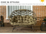 2 Seater Egg Chair Outdoor, Folding Weave Garden Furniture Chair with Cushion, Cup Pockets - Khaki T3398P328387
