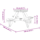 Picnic Table for 4 Kids with Umbrella Hole Round Solid Wood Fir 4008988