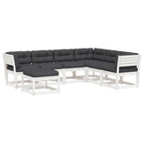 7 Piece Garden Lounge Set with Cushions White Solid Wood Pine 3216931