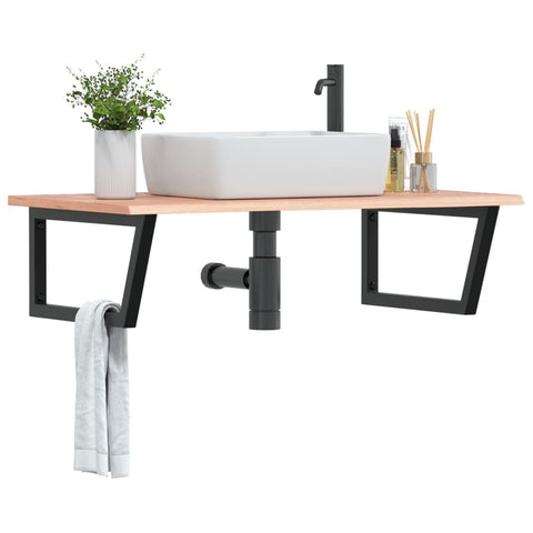 Basin Shelf Wall Mounted Steel and Solid Wood Oak 3302651