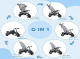 6 in 1 Kids Trike with Parent Handle, Canopy, 5-point Safety Belt, Storage, Footrest, Brake, for 1-5 T3398P348145