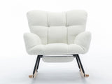 New Modern Teddy Fabric Tufted Upholstered Rocking Chair with pull-out footrest, White W1397P154349