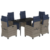 7 Piece Garden Dining Set with Cushions Grey Poly Rattan 3213048