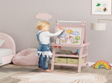 3 in 1 Kids Easel Double-Sided Magnetic Whiteboard and Chalkboard with Paper Roll, Storage Baskets T3398P378908