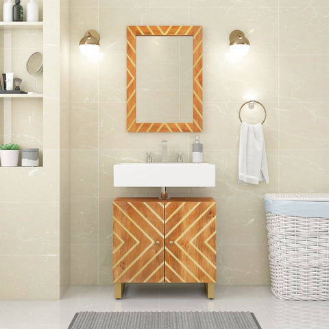 ZNTS 2 Piece Bathroom Cabinet Set Brown and Black Solid Wood Mango 3206289