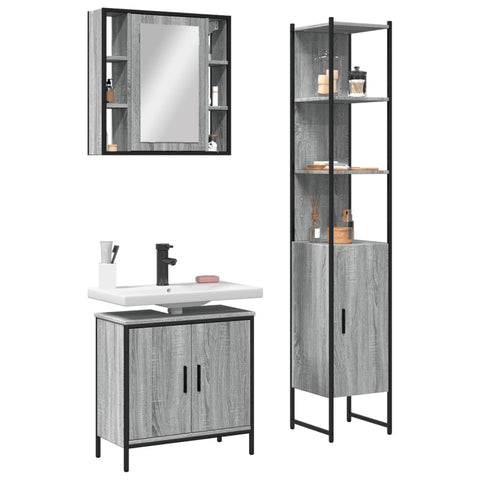 ZNTS 3 Piece Bathroom Cabinet Set Grey Sonoma Engineered Wood 3214743