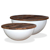 Coffee Table Set 2 Pieces Solid Reclaimed Wood White Bowl Shape 245256
