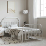 Bed Frame White Steel Single Bed Frame Rectangular Durable 353696