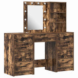 Dressing Table with Mirror Lights 3 pcs Brown Engineered wood 3334222
