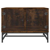 Coffee Table with Glass Doors Smoked Oak 68.5x50x50 cm 836543