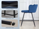 Set of Two Velvet-Feel Lotus Bar Stools - Dark Blue T3398P423883