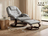 Swivel Recliner Chair with Footstool, PU Leather Recliner Armchair with Adjustable Back and Wood T3398P554311