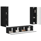 TV Cabinet Set Wall-mounted 4 pcs Black Engineered Wood 3409034